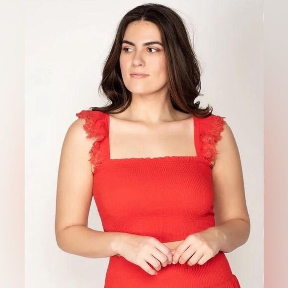 Peixoto Mariel smocked top red - Picture 1 of 11